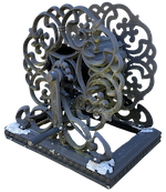 An ornate cast aluminum hose reel that you can’t see,